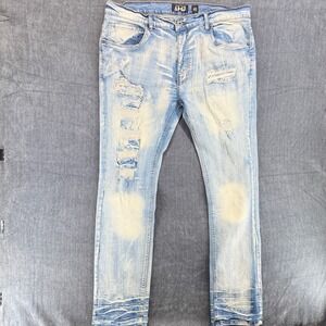 Another Hype Piece Jeans Mens 40 Light Blue Cotton Slim Distressed Acid Wash